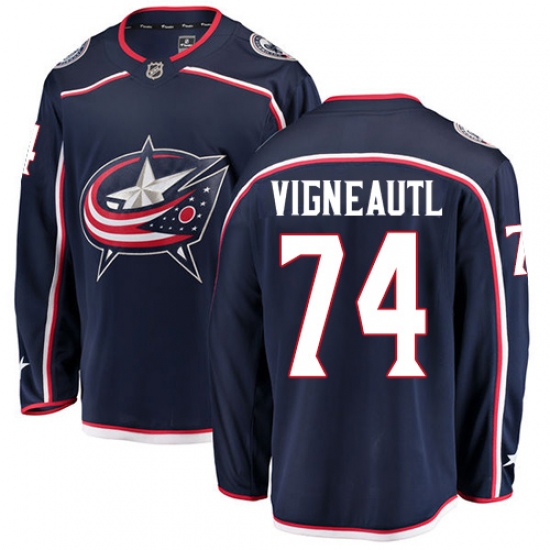 Men's Columbus Blue Jackets 74 Sam Vigneault Authentic Navy Blue Home Fanatics Branded Breakaway NHL Jersey