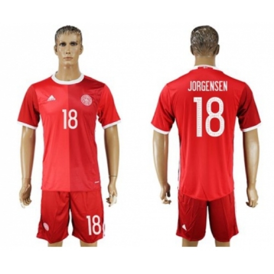 Danmark 18 Jorgensen Red Home Soccer Country Jersey