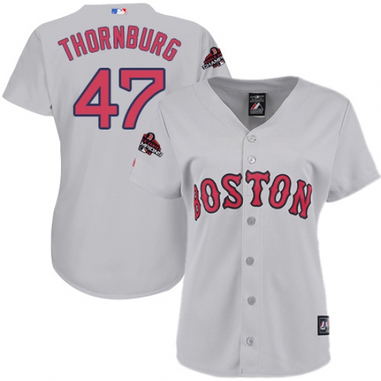 Women's Majestic Boston Red Sox 47 Tyler Thornburg Authentic Grey Road 2018 World Series Champions MLB Jersey