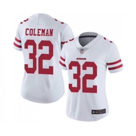 Women's San Francisco 49ers 32 Tevin Coleman White Vapor Untouchable Limited Player Football Jersey