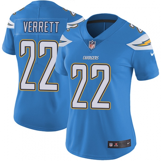 Women's Nike Los Angeles Chargers 22 Jason Verrett Electric Blue Alternate Vapor Untouchable Limited Player NFL Jersey