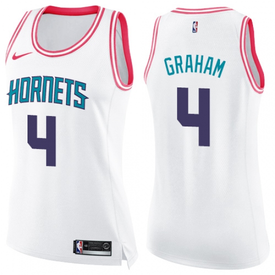 Women's Nike Charlotte Hornets 4 Devonte Graham Swingman White Pink Fashion NBA Jersey