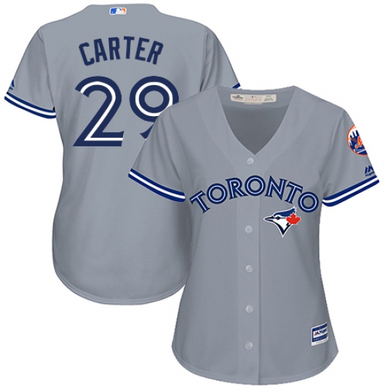 Women's Majestic Toronto Blue Jays 29 Joe Carter Authentic Grey Road MLB Jersey