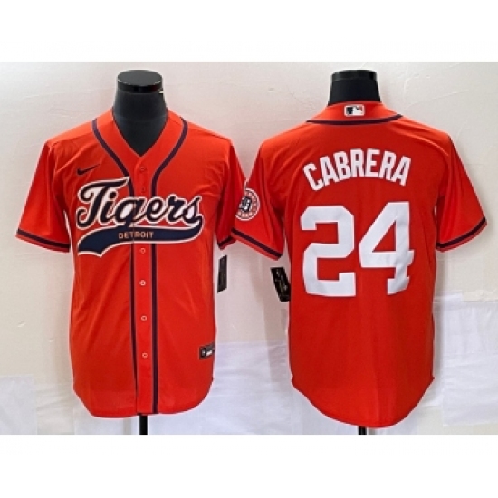 Men's Detroit Tigers 24 Miguel Cabrera Orange Cool Base Stitched Baseball Jersey