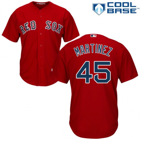 Youth Majestic Boston Red Sox 45 Pedro Martinez Authentic Red Alternate Home Cool Base MLB Jersey