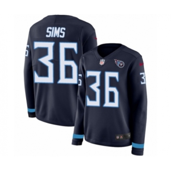 Women's Nike Tennessee Titans 36 LeShaun Sims Limited Navy Blue Therma Long Sleeve NFL Jersey