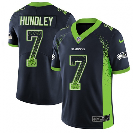 Men's Nike Seattle Seahawks 7 Brett Hundley Limited Navy Blue Rush Drift Fashion NFL Jersey