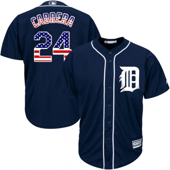 Men's Majestic Detroit Tigers 24 Miguel Cabrera Authentic Navy Blue USA Flag Fashion MLB Jersey