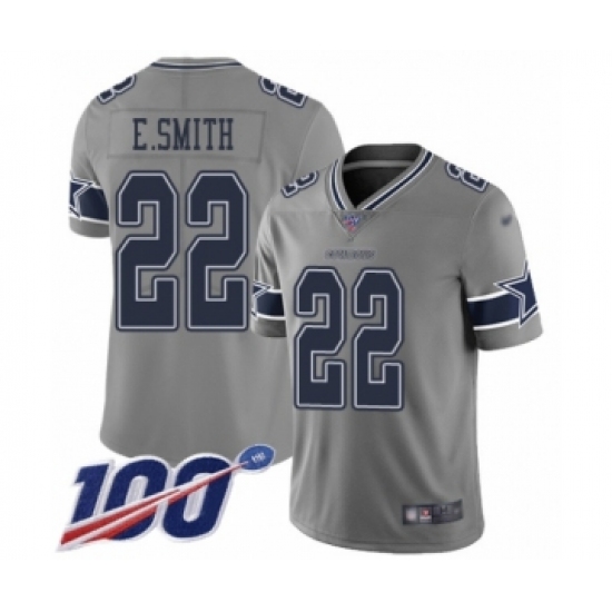 Men's Dallas Cowboys 22 Emmitt Smith Limited Gray Inverted Legend 100th Season Football Jersey