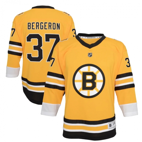 Youth Boston Bruins 37 Patrice Bergeron Yellow 2020-21 Special Edition Replica Player Jersey