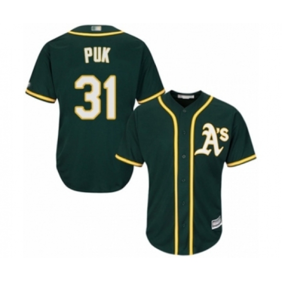 Youth Oakland Athletics 31 A.J. Puk Authentic Green Alternate 1 Cool Base Baseball Player Jersey