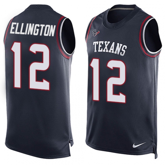 Men's Nike Houston Texans 12 Bruce Ellington Limited Navy Blue Player Name & Number Tank Top NFL Jersey