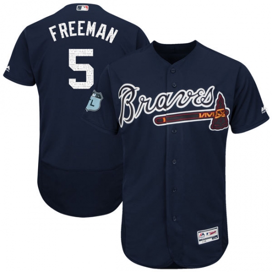 Men's Majestic Atlanta Braves 5 Freddie Freeman Navy Blue 2017 Spring Training Authentic Flex Base MLB Jersey