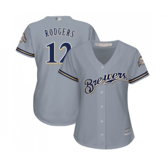 Women's Milwaukee Brewers 12 Aaron Rodgers Replica Grey Road Cool Base Baseball Jersey