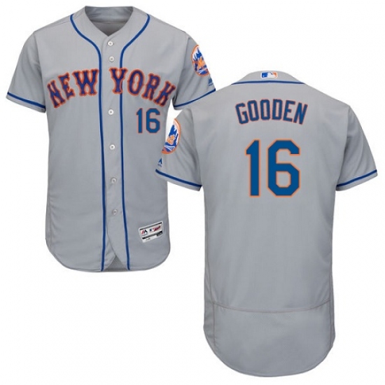 Men's Majestic New York Mets 16 Dwight Gooden Grey Road Flex Base Authentic Collection MLB Jersey