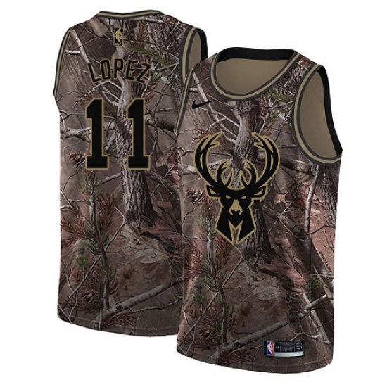 Men's Nike Milwaukee Bucks 11 Brook Lopez Swingman Camo Realtree Collection NBA Jersey