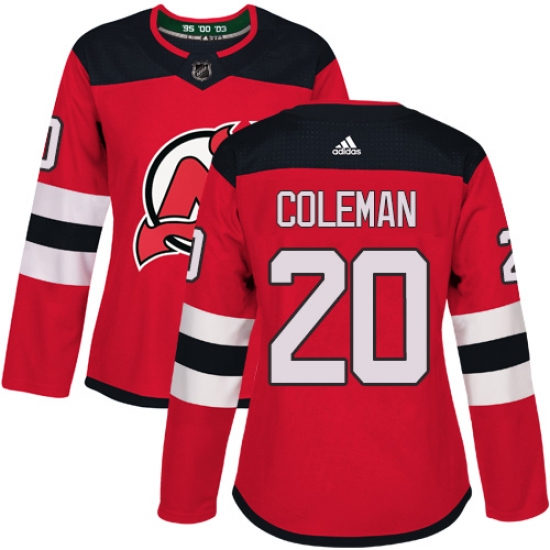 Women's Adidas New Jersey Devils 20 Blake Coleman Authentic Red Home NHL Jersey