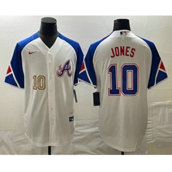 Men's Atlanta Braves 10 Chipper Jones Number White 2023 City Connect Cool Base Stitched Jerseys