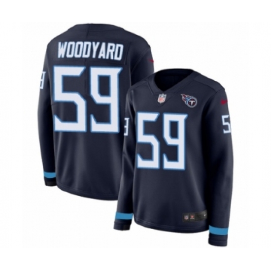 Women's Nike Tennessee Titans 59 Wesley Woodyard Limited Navy Blue Therma Long Sleeve NFL Jersey