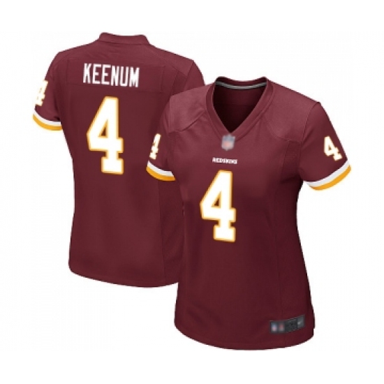 Women's Washington Redskins 4 Case Keenum Game Burgundy Red Team Color Football Jerseys