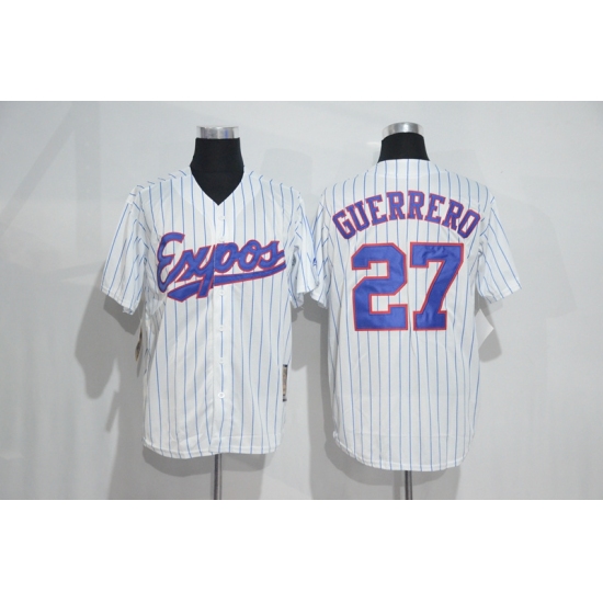 Mitchell And Ness Montreal Expos 27 Vladimir Guerrero White Strip Throwback Stitched Baseball Jersey