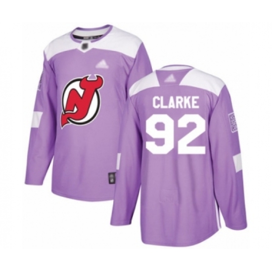 Men's New Jersey Devils 92 Graeme Clarke Authentic Purple Fights Cancer Practice Hockey Jersey