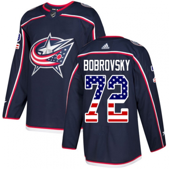 Men's Adidas Columbus Blue Jackets 72 Sergei Bobrovsky Authentic Navy Blue USA Flag Fashion NHL Jersey