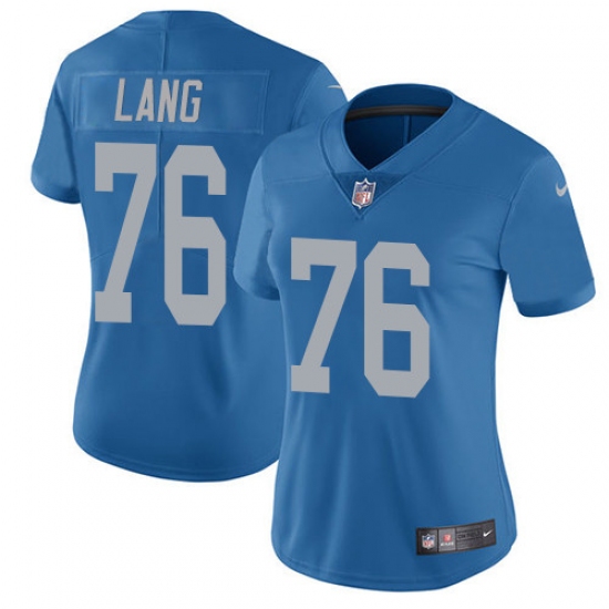 Women's Nike Detroit Lions 76 T.J. Lang Elite Blue Alternate NFL Jersey