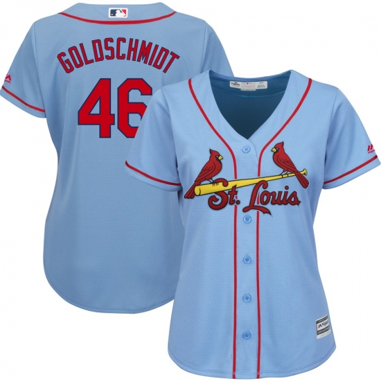 Women's St. Louis Cardinals 46 Paul Goldschmidt Majestic Horizon Blue Cool Base Player Jersey