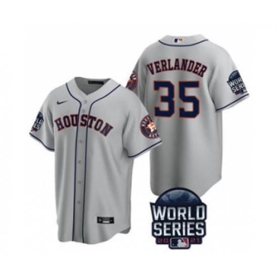 Men's Houston Astros 35 Justin Verlander 2021 Gray World Series Cool Base Stitched Baseball Jersey