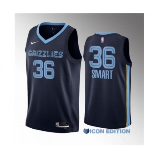 Men's Memphis Grizzlies 36 Marcus Smart Navy 2023 Draft Icon Edition Stitched Basketball Jersey