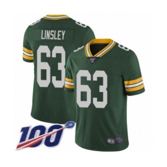 Men's Green Bay Packers 63 Corey Linsley Green Team Color Vapor Untouchable Limited Player 100th Season Football Jersey