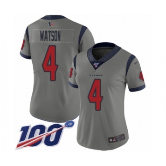 Women's Nike Houston Texans 4 Deshaun Watson Limited Gray Inverted Legend 100th Season NFL Jersey