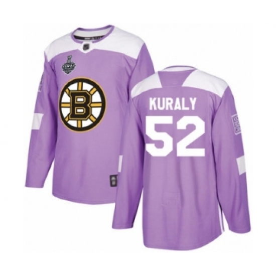 Men's Boston Bruins 52 Sean Kuraly Authentic Purple Fights Cancer Practice 2019 Stanley Cup Final Bound Hockey Jersey