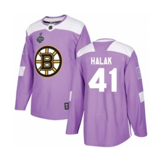 Youth Boston Bruins 41 Jaroslav Halak Authentic Purple Fights Cancer Practice 2019 Stanley Cup Final Bound Hockey Jersey