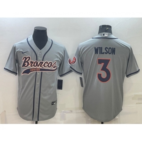 Men's Denver Broncos 3 Russell Wilson Gray With Patch Cool Base Stitched Baseball Jersey