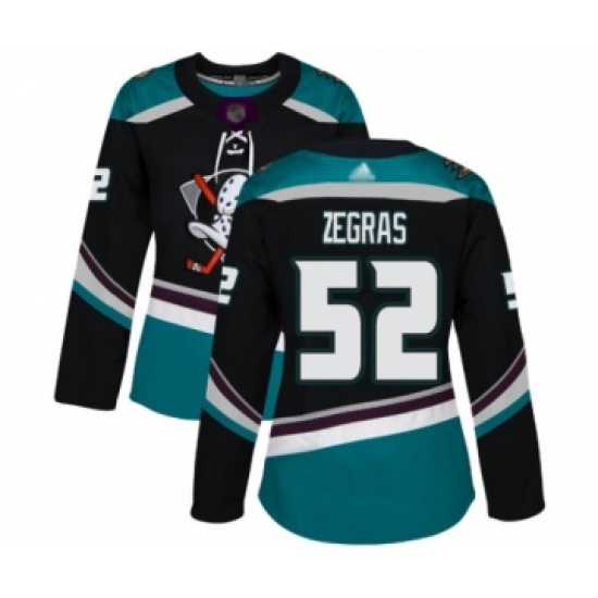 Women's Anaheim Ducks 52 Trevor Zegras Authentic Black Teal Alternate Hockey Jersey