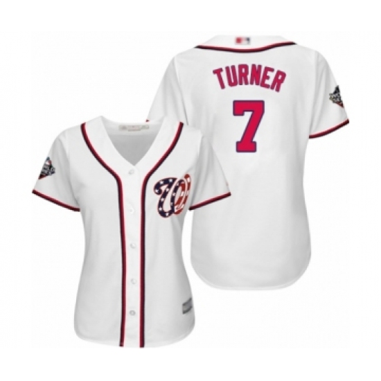 Women's Washington Nationals 7 Trea Turner Authentic White Home Cool Base 2019 World Series Bound Baseball Jersey