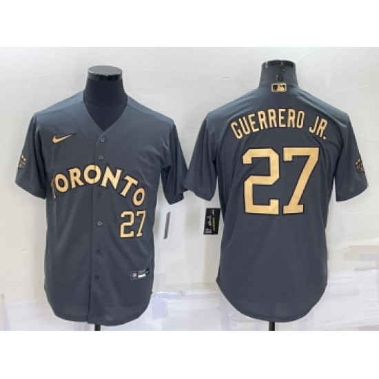 Men's Toronto Blue Jays 27 Vladimir Guerrero Jr Number Grey 2022 All Star Stitched Cool Base Nike Jersey