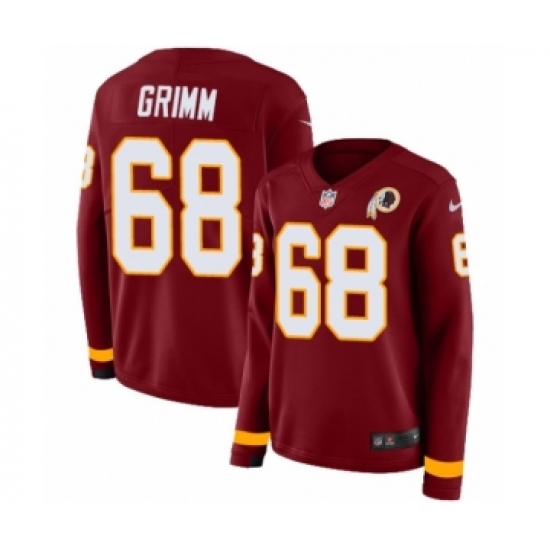 Women's Nike Washington Redskins 68 Russ Grimm Limited Burgundy Therma Long Sleeve NFL Jersey