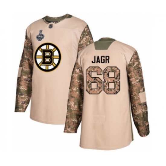 Men's Boston Bruins 68 Jaromir Jagr Authentic Camo Veterans Day Practice 2019 Stanley Cup Final Bound Hockey Jersey