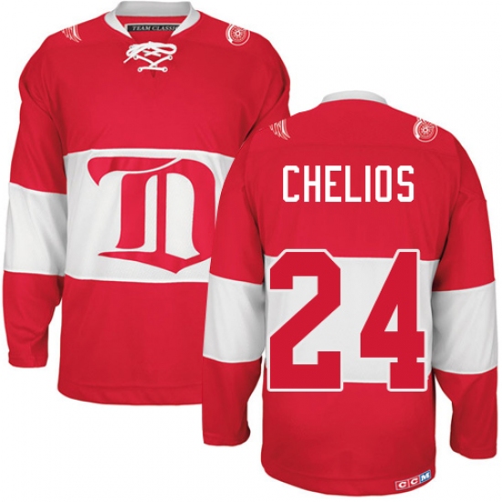 Men's CCM Detroit Red Wings 24 Chris Chelios Authentic Red Winter Classic Throwback NHL Jersey