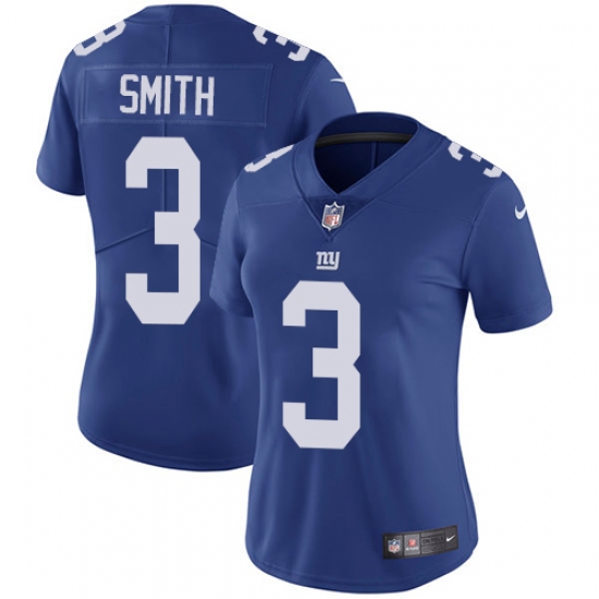 Women's Nike New York Giants 3 Geno Smith Royal Blue Team Color Vapor Untouchable Limited Player NFL Jersey