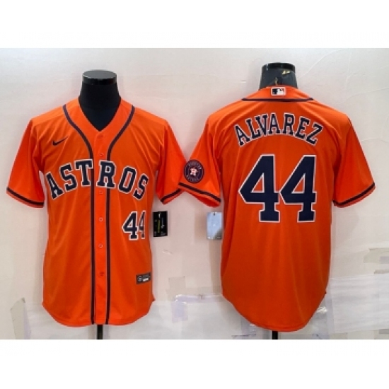 Men's Houston Astros 44 Yordan Alvarez Number Orange With Patch Stitched MLB Cool Base Nike Jersey