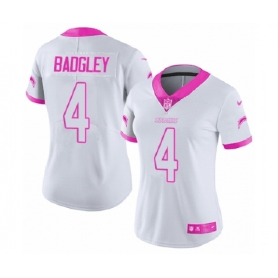 Women's Nike Los Angeles Chargers 4 Michael Badgley Limited White Pink Rush Fashion NFL Jersey
