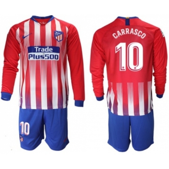 Atletico Madrid 10 Carrasco Home Long Sleeves Soccer Club Jersey