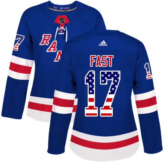 Women's Adidas New York Rangers 17 Jesper Fast Authentic Royal Blue USA Flag Fashion NHL Jersey