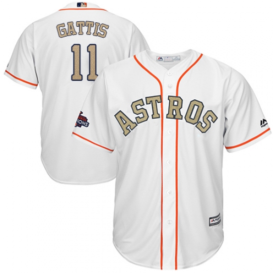 Youth Majestic Houston Astros 11 Evan Gattis Authentic White 2018 Gold Program Cool Base MLB Jersey