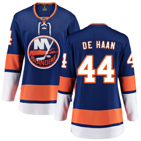 Women's New York Islanders 44 Calvin de Haan Fanatics Branded Royal Blue Home Breakaway NHL Jersey