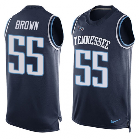 Men's Nike Tennessee Titans 55 Jayon Brown Limited Navy Blue Player Name & Number Tank Top NFL Jersey